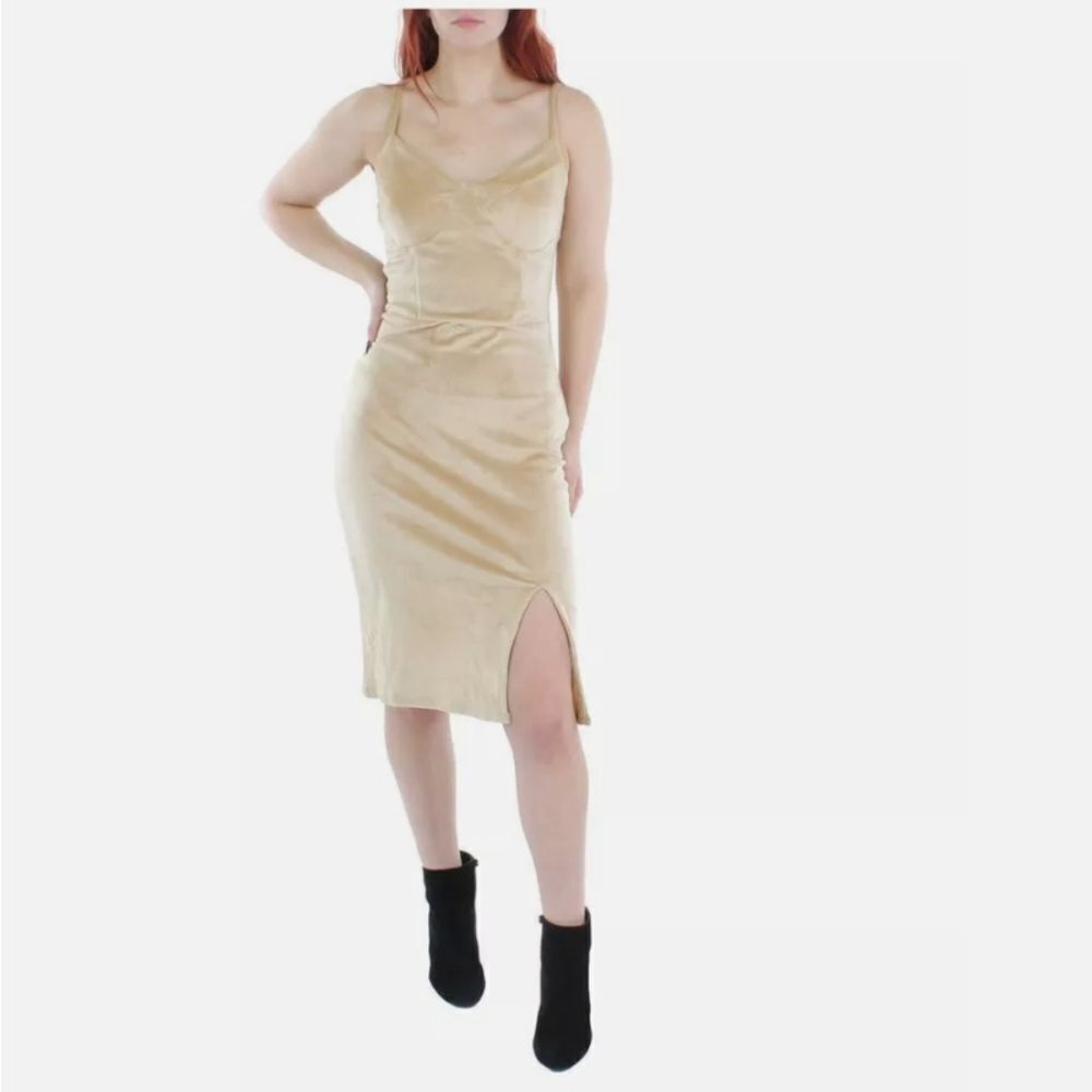 DEREK HEART TAN VELOUR SLEEVELESS MIDI DRESS SIZE MEDIUM